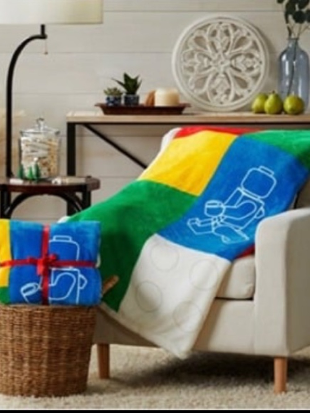Lego Multicolor Holiday Throw Blanket - Blue Green Yellow Red White